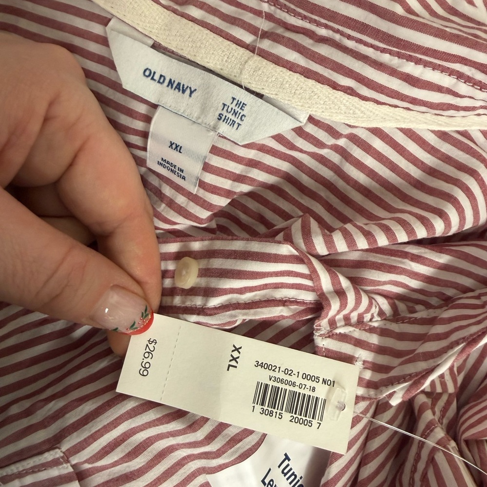 Burgundy and White Striped Button-Up Tunic Shirt Old Navy XXL - Picture 3 of 3